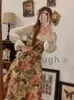 French Vintage Floral Dres Lace Korean Style Evening Party Midi Dress Female Print Retro Elegant Fairy Autumn 2022 230808