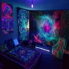 Dekorativa föremål Figurer Black Light Tapestry UV Reactive Psychedelic Starry Sky Tree of Life Eesthetic Wall Hanging For Bedroom Dorm Indie Room Decor 230816