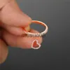 Bandringar Enkel kvinnlig vit kristallhänge ring Rose Gold Silver Color Engagement Ring Vintage Love Heart Thin Wedding Rings for Women J230817