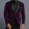 Men's Suits Purple Velvet Suit Blazer For Men Black Shawl Lapel One Piece Jacket Wedding Groom Tuxedos Slim Fit Costume Homme Mariage 2023