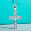 Pendanthalsband Anujewel 35mm 22CTTW D Color Diamond Cross Necklace 925 Sterling Silver Fine Jewelry Presents Wholesale 230817