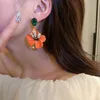 Stud Fyuan Korean Style Orange Emamel Flowers Drop Earrings For Women Girls Green Crystal Dangle Party Jewelry 230816