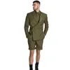 Mäns kostymer Army Green Mens Suit Set Double Breasted Slim Fit Short Pants Summer Tuxedos skräddare Made Gentleman Casual Outfit Wear