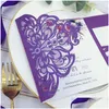 Inbjudningar Classic Fall Magenta Shades of Purple Floral Pocket Laser Cut with Envelope 148x148mm Drop Delivery Party Events Supplies DHPTM