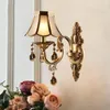 Wall Lamp European Mediterranean All Copper Single Head Crystal Porch Balcony Corridor Bedside