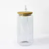 16oz sublimatie glas cola kan mokken tumbler bier Jar Soda drank Strobeker met bamboe deksel en plastic stro 50pc/ctn