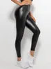 Kvinnors leggings Butt Lift Pu Leather Leggings Pants Women's High midja Elastic Solid Color Shiny Black Sexy Tight Passning Leggings 230816