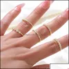 Bandringar Simple Copper Knuckle Ring Geometric Zircon Temperament Personlighet Öppna för kvinnor Finger Bagues Femme Party Jewelry Gift D DHSJT
