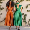 カジュアルドレス女性のための緑のエレガントな長いパーティーファッションディープVネックスリーブスイングプロムガウンフェマレルセクシーなナイトクラブイブニングドレス