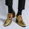 Safety Shoes Chelsea Boots Men PU Gold Pointed Fashion Lace up Low heel Stylist T stage Show Comfortable Single 230816