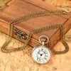 Pocket horloges Bronze Romeinse cijfers Quartz Analog Open Face ketting Kijk Men Women Retro Hangklok Old Fashion Time Weergave Geschenken