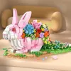Blocks Creative Model Rabbit with Flowers Handmade Pink Bunny Decoration Centerpiece Gift for Easter Girls Birthday Special Gift 2023 R230817