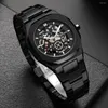 Wristwatches Luxury Men Watch Black Gold Dial Male Quartz Wristwatch Classic Brand Skeleton Steampunk Cool Watches Business Man Diamond