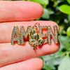 Charms 5pcs Bling Pray Hand Amen Word Charm For Women Bracelet Making Zirconia Pave Religious Pendant Necklace Handcraft Jewelry Supply