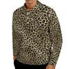 Herren Polos Leopard Tier Polo-Hemden Herbst Limegrün und schwarzes lässiges Hemd Langarm Turn-Down-Kragen Y2K gedruckt übergroße T-Shirts