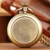 Pocket horloges Bronze Romeinse cijfers Quartz Analog Open Face ketting Kijk Men Women Retro Hangklok Old Fashion Time Weergave Geschenken