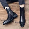 Boots Botas Black Chelsea Men Business Boots Botas Slip-On Toe Vintage Boots Tamaño 38-48 Botas de Trabajo Hombre 230816