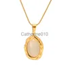 Pendant Necklaces Uworld Luxury 18K Gold Plated Stainless Steel Oval Shape White Cat Eye Opal Stone Pendant Necklace J230817