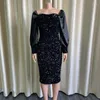 Ethnic Clothing Fashion Sequin Bodycon Dress For Women Shiny Puff Sleeve African Robe Black Sexy Night Out Date Birthday Dresses Ladies