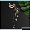 Pannband juvelryfashion eleganta kvinnliga band lady moon rhinestone crystal tassel lång kedja pärlor dingle stift klipp hår smycken dropp de dhvhs