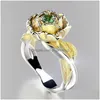 Rings 2023 Elegance Rose Flower Ring Green/White Colors Striertestones For Women Party Jewelry Gifts Drop levering Dhxlf