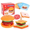 Sports Toys Montessori Udawaj żywność drewniana symulacja mamburger piasek dzieci edukacyjny kolor kolorów DIY Dopasowanie gry planszowej 230816