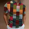 Erkek Polos Mens Zip Polo Gömlek 3D Erkek Baskılı Izgara Deseni T Nefes alabilen Giyim Adam Gündelik Spor Giyim Leisure Tops