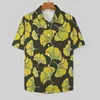 Casual shirts voor heren ginko biloba print shirt gele bladeren strand losse hawaii cool blouses korte mouwen grafische oversized kleding