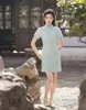 Ubranie etniczne Eleganckie retro krótkie rękaw Jacquard mini cheongsam damskie ręcznie robie guziki qipao seksowna chińska sukienka codzienna