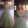 Green A Line Evening Dresses Off Shoulder Taffeta Party Prom Dress Sequins Pleats Formal Long Red Carpet Dress for special occasion