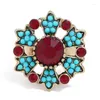 Ringos de cluster Antique cor de semente de semente azul de cor dourada antiquada Red anel de cristal de cristal vermelho anel de jóias de moda de homens de moda