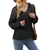 Camisolas femininas suéter de capuz feminino malha de malha de malha pescoço oco para camisa cami top top casual slow fit manga longa traje de férias