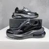 Novos sapatos de designer plataforma tênis de calfskin de ciclismo e elementos de camurça adornam Shiny Leather Sneaker Men Mulher Treinadores Tamanho 35-46