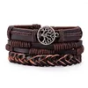 Charm Bracelets Vintage Woven Leather Bracelet For Men DIY Peace Tree Rope Multi-layer Accessories Jewelry