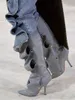Stivali di jeans impiombati con bottoni in metallo Stivali con tacco alto 2023 Stivali a botte alta Stivali di moda modello di design di lusso