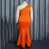 Lässige Kleider sexy Orange für Frauen One Schulter Rüschen Meerjungfrau Feste bodenlange Luxusgeburtstagsfeier Abendessen Vestidos Mujer Kleid