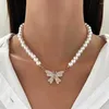 Anhänger Halsketten Anhänger Halsketten Vintage Elegante Imitation Perlen Schmetterling Halskette für Frauen Einfacher vielseitiger Perlen 2023 Party Schmuck