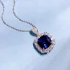 Chains 2023 925 Silver Imitation Sapphire 12 Fat Square Necklace Pendant Female European And American Luxury Inlay