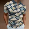 Erkek Polos Mens Zip Polo Gömlek 3D Erkek Baskılı Izgara Deseni T Nefes alabilen Giyim Adam Gündelik Spor Giyim Leisure Tops