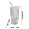 Wine Glasses Ribbed Glassware Glass Coffee Cups With Lids And Straw Portable 375ml Iced Drinking For Coocktail Tea