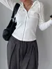 Damen Hoodies Sweatshirts y2k Ästhetische Frauen Reißverschluss Langarm Weiß Minimalistisches Sweatshirt mit Taschen Basic Hoodie Trendy Streetwear 230817