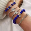 Strand 5pcs Korean Blue Bracelet Combination Set Good Luck Four-leaf Clover Jewelry Adjustable Lady Snowflake Accessories