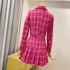 Arbeitskleider Landebahn Frühling Koreanisch Luxus Gold Knopf Plaid Frauen süße Kurzmanteljacke Hochwertiges Faltenrock 2 Stück Set Anzug