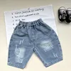 Shorts 3-8T Boys Trendy Summer Wear 2023 Koreanische Version Kinder sechs Punkte zerrissene Jeans