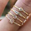 Кольца группы Boho 4pcs/Set Luxury Blue Crystal Rings для женщин мода мода желтый золото свадебные ювелирные аксессуары Подарки Женщины Обещание Кольцо J230817