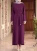 Casual Dresses Muslim Dress Women Causal Fashion Long Drsses Belts Loose Sequin Patchwork Sleeve Elegant Vintage Traditional