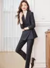 Women's Two Piece Pants Women Formal Striped Pant Suit Blue Gray Black Office Ladies Work Wear Jacket And Trouser Female Business 2 Pieces