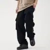 Men's Pants Solid Color Streetwear Cargo Loose Fit Multi-pocketed Elastic Waist Trousers For A Stylish Comfortable Look
