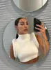 Damestanks Sexy Black Wit Turtleneck breien Crop Tank Tops Women Summer Casual Y2K Party Club Streetwear Splitte Mouwloze vesten