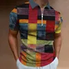 Erkek Polos Mens Zip Polo Gömlek 3D Erkek Baskılı Izgara Deseni T Nefes alabilen Giyim Adam Gündelik Spor Giyim Leisure Tops